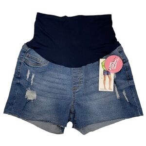 NWT S.O.N.G  Maternity Jean Shorts Over the Belly Stylish Tattered Size XL